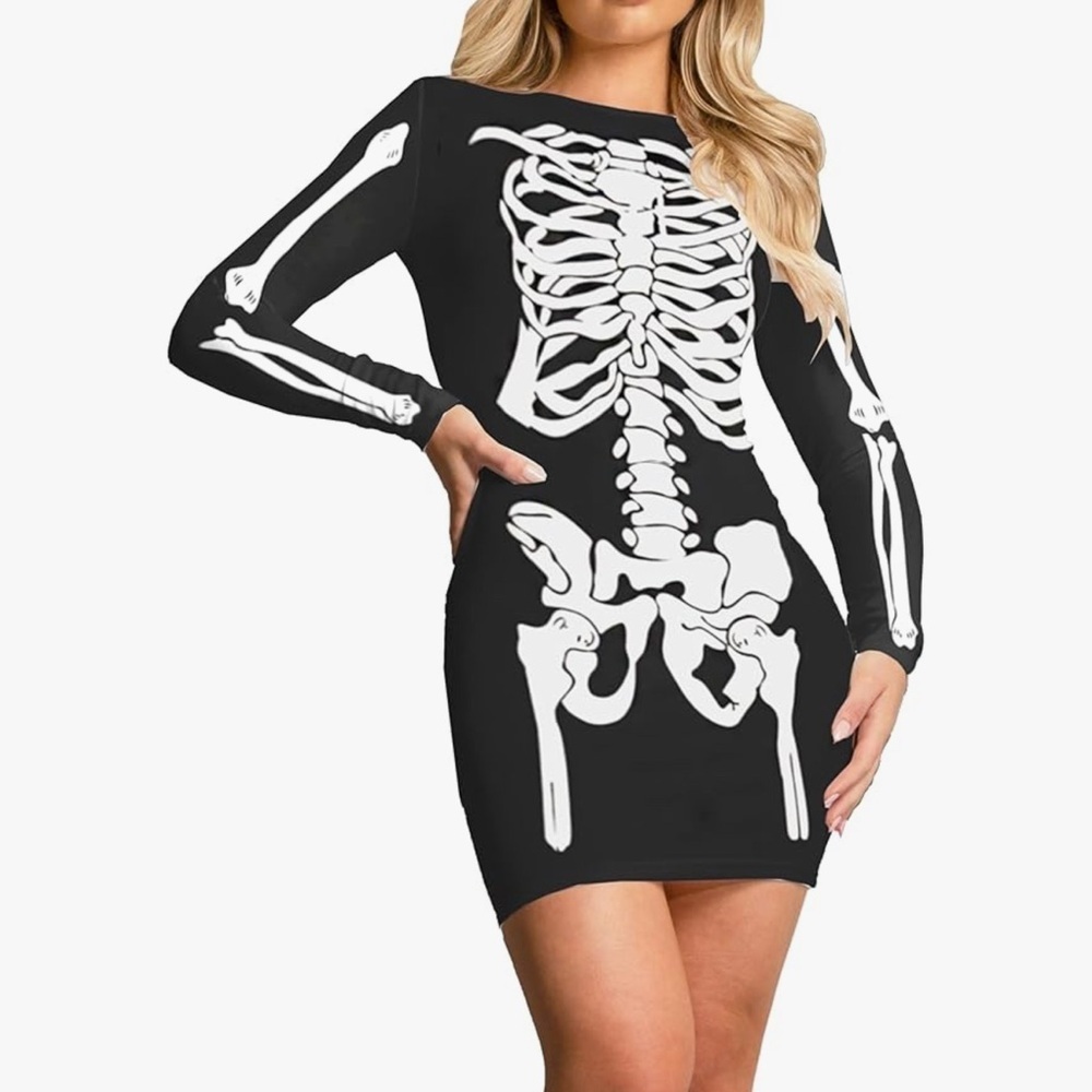 Halloween skeleton dress black and white size small